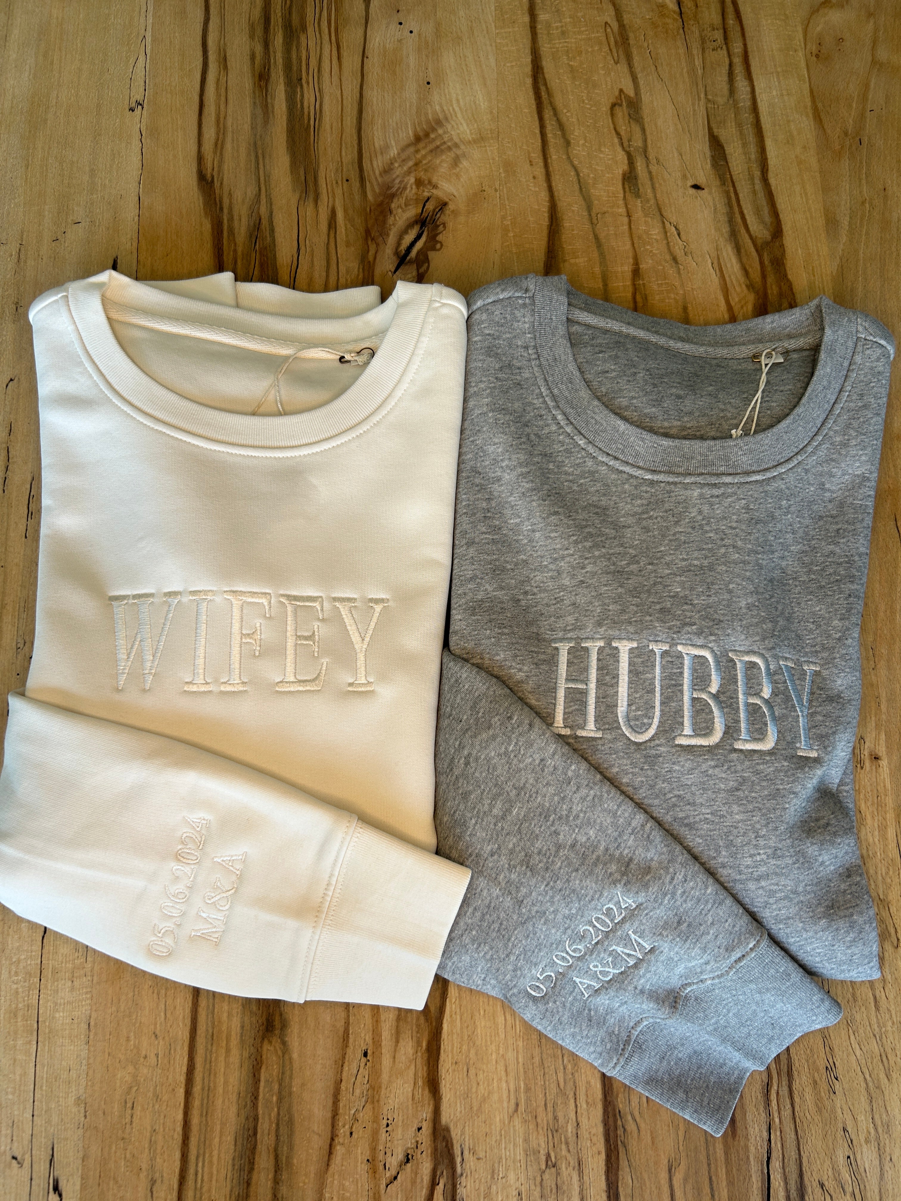 Individuelle Hubby und Wifey Partner Pullover, personalisierbar