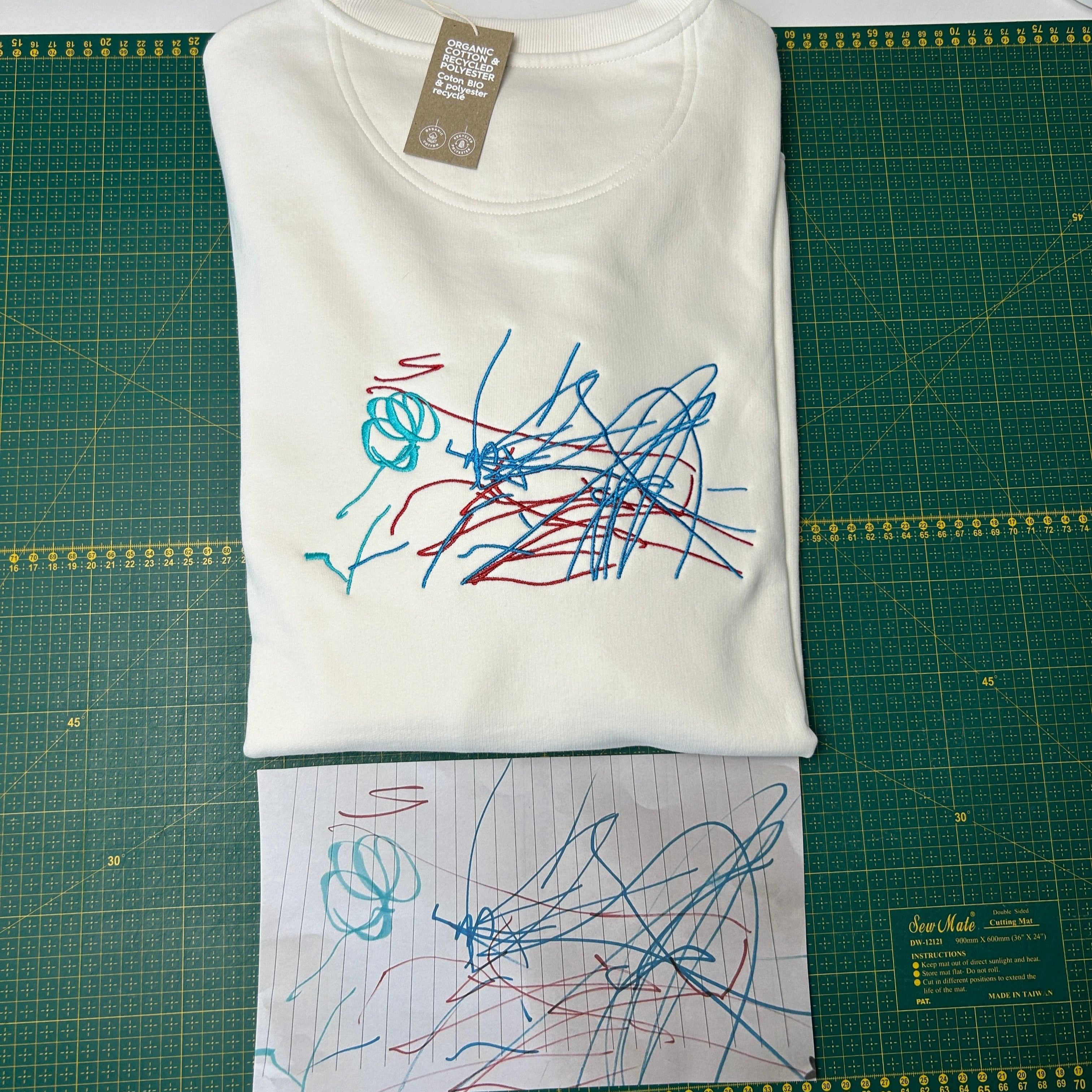 Pullover bestickt mit Kinderzeichnung oder einer anderen besonderen Zeichnung