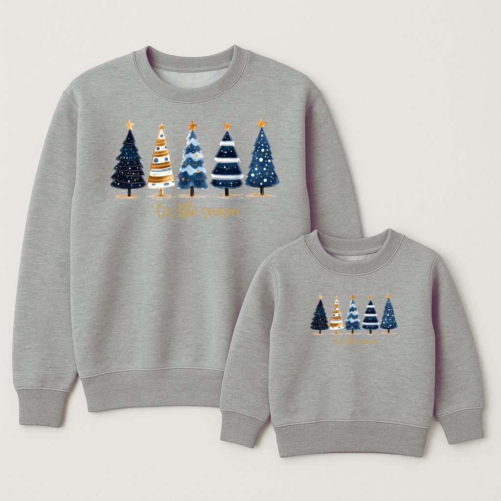 Partner Bügelbild Eltern/Kind Tannenbäume