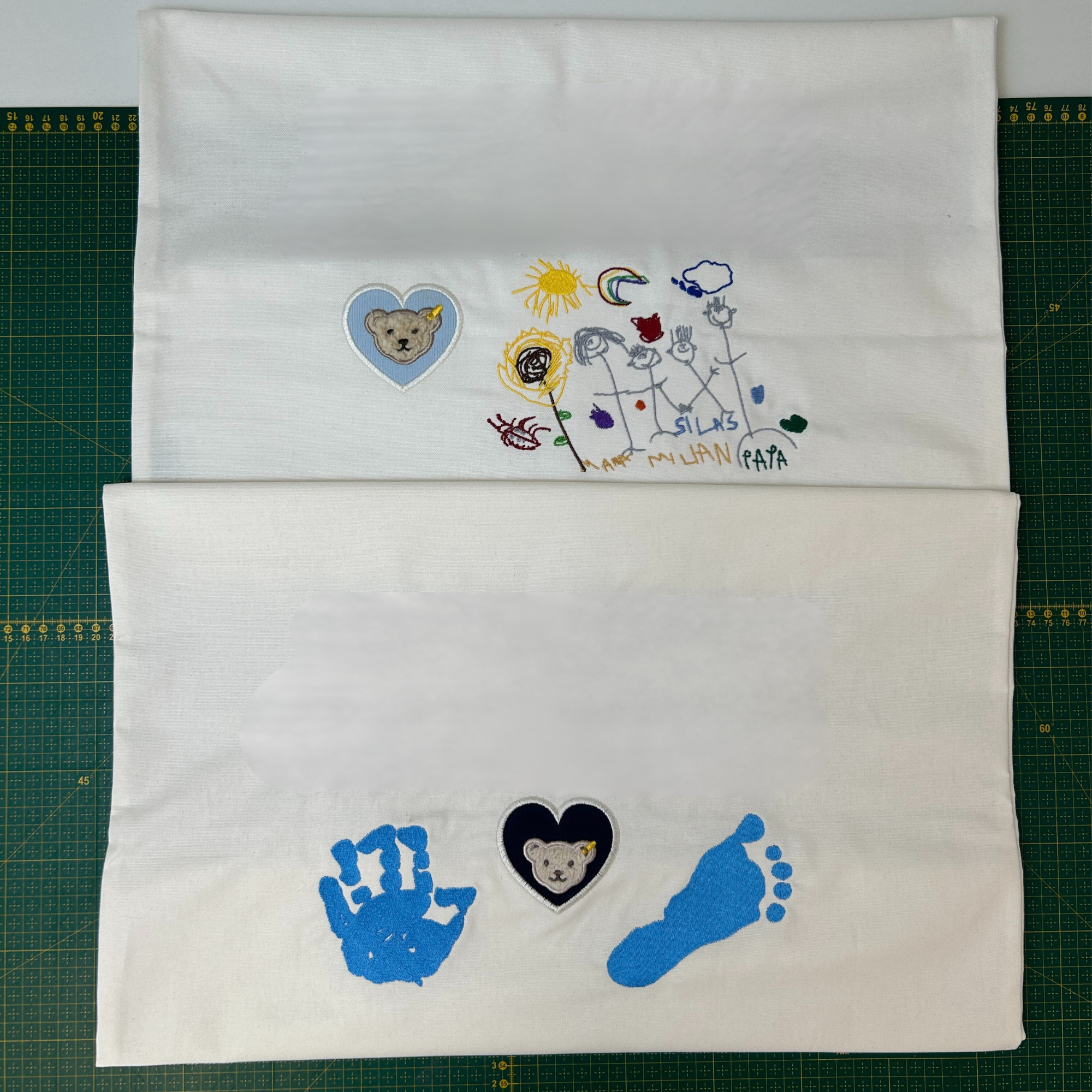 Kissenbezug bestickt mit Kinderzeichnung oder einer anderen besonderen Zeichnung